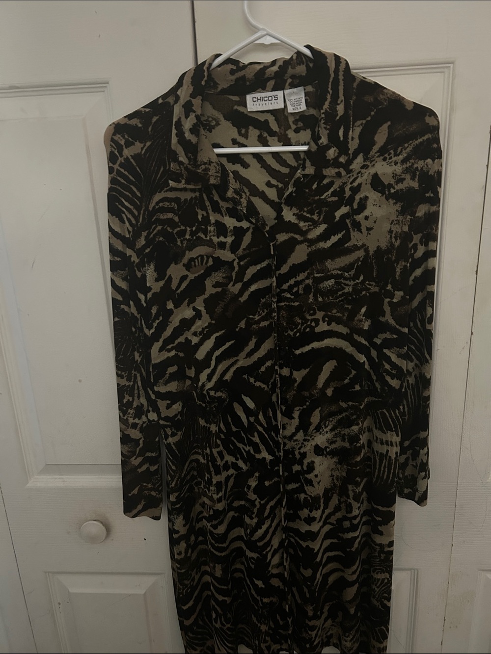 Chico's Black Animal Print Long Jacket